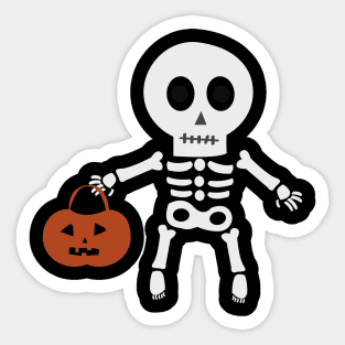 Cute Skeleton Holding Pumpkin Basket Sticker